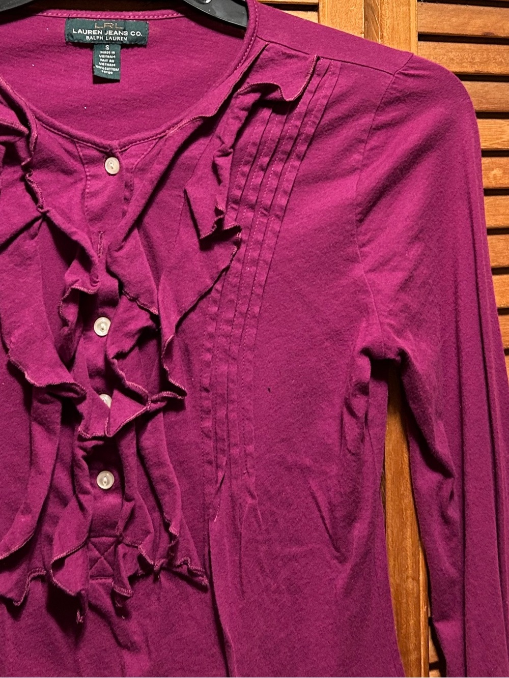 Lauren Ralph Lauren Raspberry Ruffle-Front Long Sleeve Tunic Blouse - Picture 6 of 12